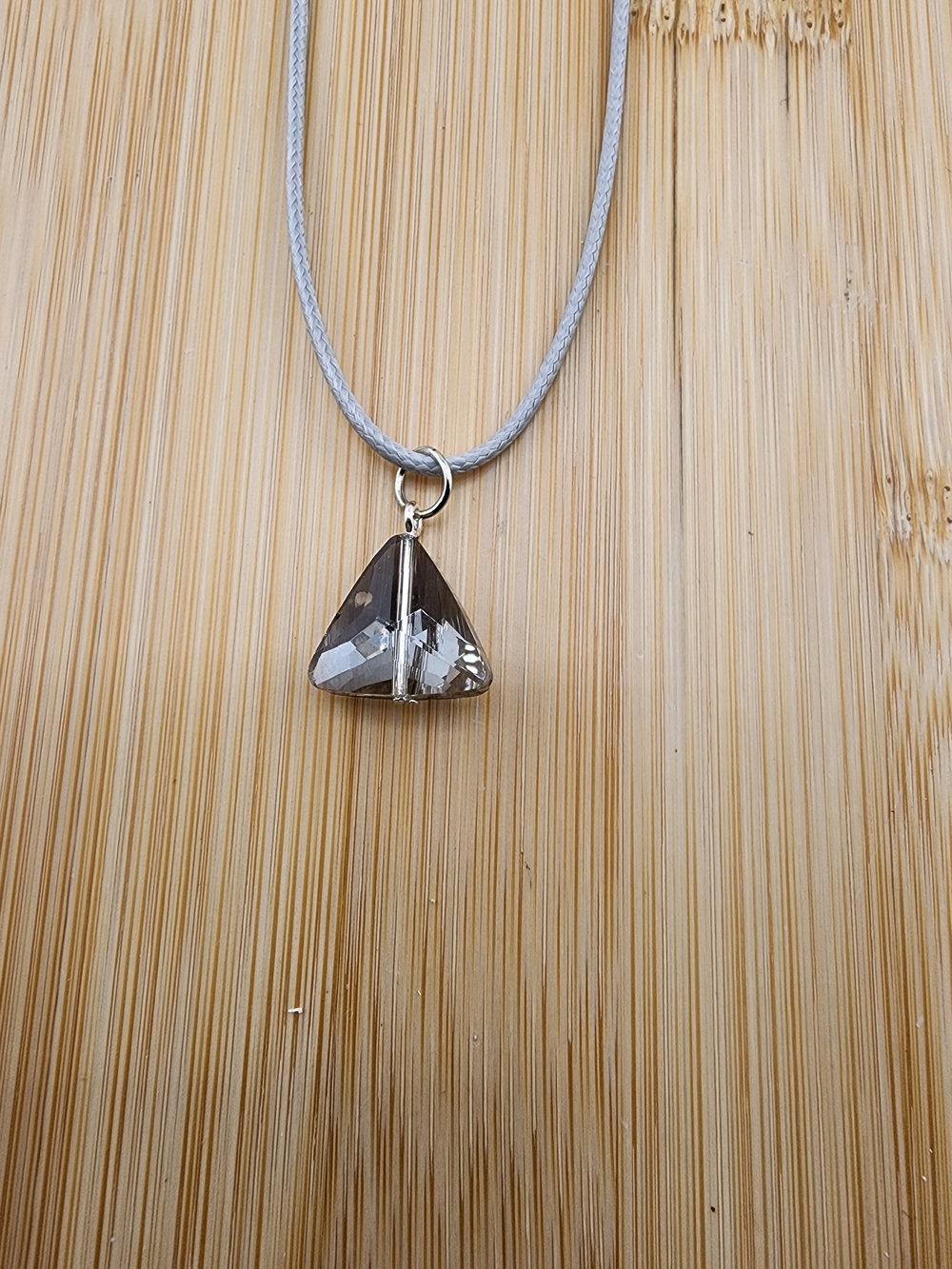 18in To 20in Adj Silver Gray Crystal Triangle Pendant Necklace